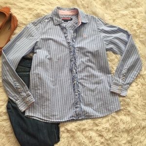 Vineyard Vines Ruffle Button Up Seersucker Top 4